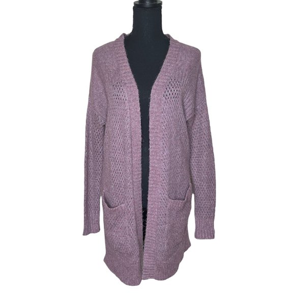 American Eagle Outfitters Purple‎ Cable Knit Front Pocket Cardigan Sz Small - Picture 1 of 6
